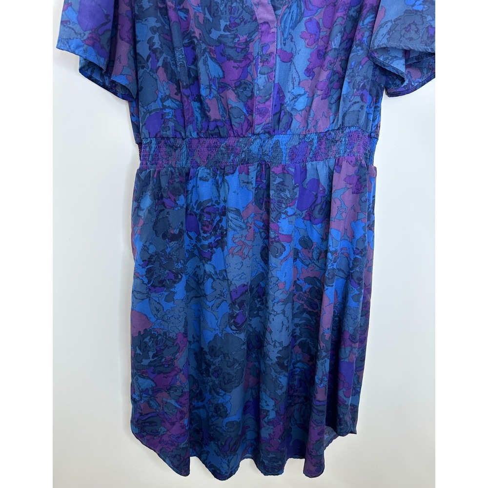 41 Hawthorn Smocked Waist V-Neck Midi Dress Floral Blue Purple SS Fit & Flare XL - Picture 4 of 11